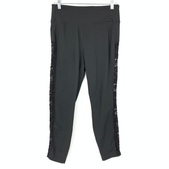 Walk Pop Leggings Women's Size M Lace Panel Trim Down Leg Active Black - Picture 1 of 5